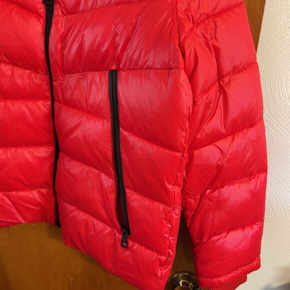 Guess Puffer Jacket Mens Medium Red Zip Pockets - Picture 4 of 5